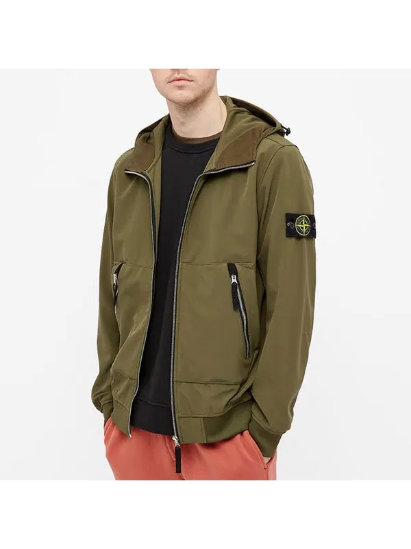 Куртка soft shell-r hooded jacket 'olive green' Stone Island — изображение 3 из 3, оливковый зеленый