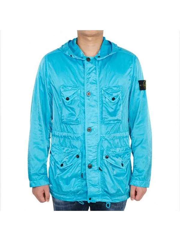 Куртка logo patch drawstring hooded jacket 'blue' Stone Island — изображение 3 из 4, синий