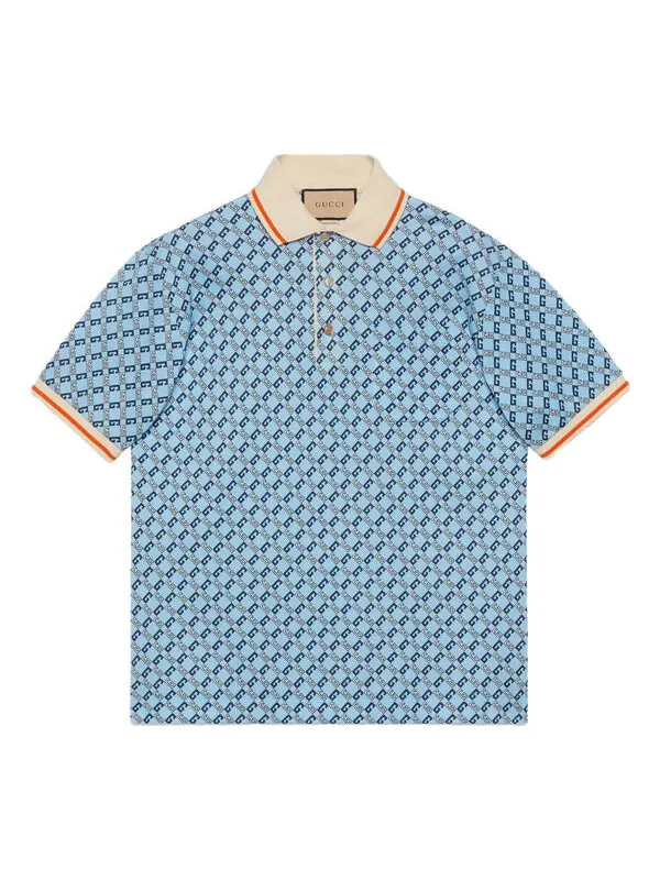 Рубашка поло Gucci Geometric G Cotton Piquet Polo Shirt — изображение 1 из 4, светлый синий