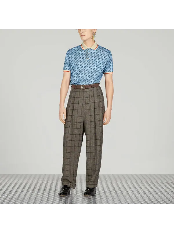 Рубашка поло Gucci Geometric G Cotton Piquet Polo Shirt — изображение 2 из 4, светлый синий