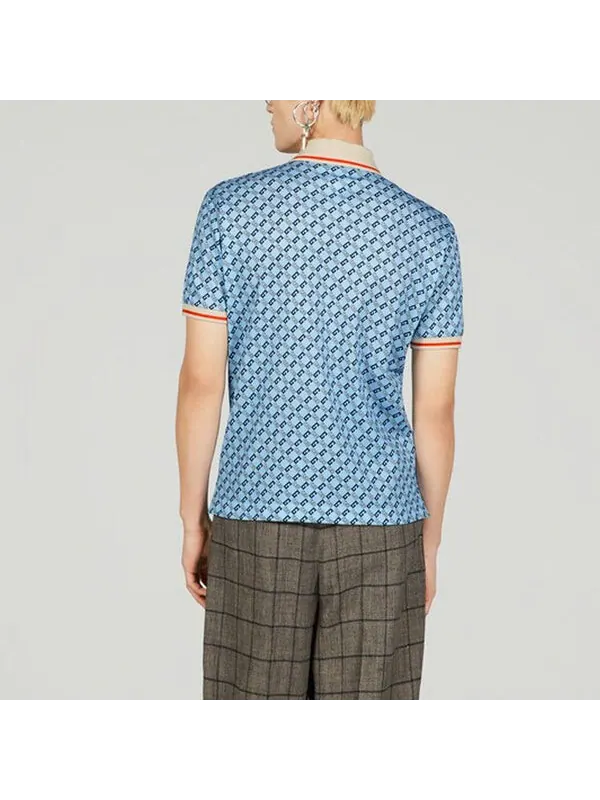 Рубашка поло Gucci Geometric G Cotton Piquet Polo Shirt — изображение 3 из 4, светлый синий