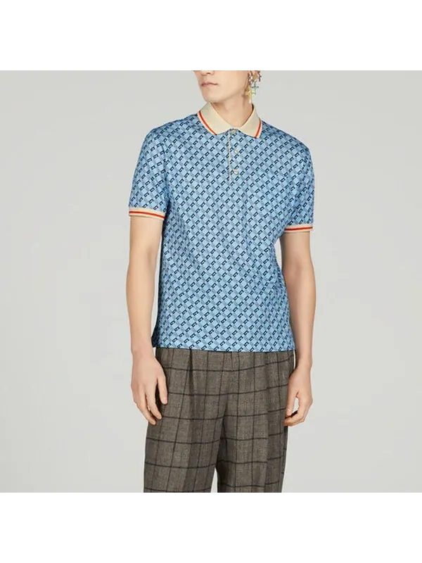 Рубашка поло Gucci Geometric G Cotton Piquet Polo Shirt — изображение 4 из 4, светлый синий