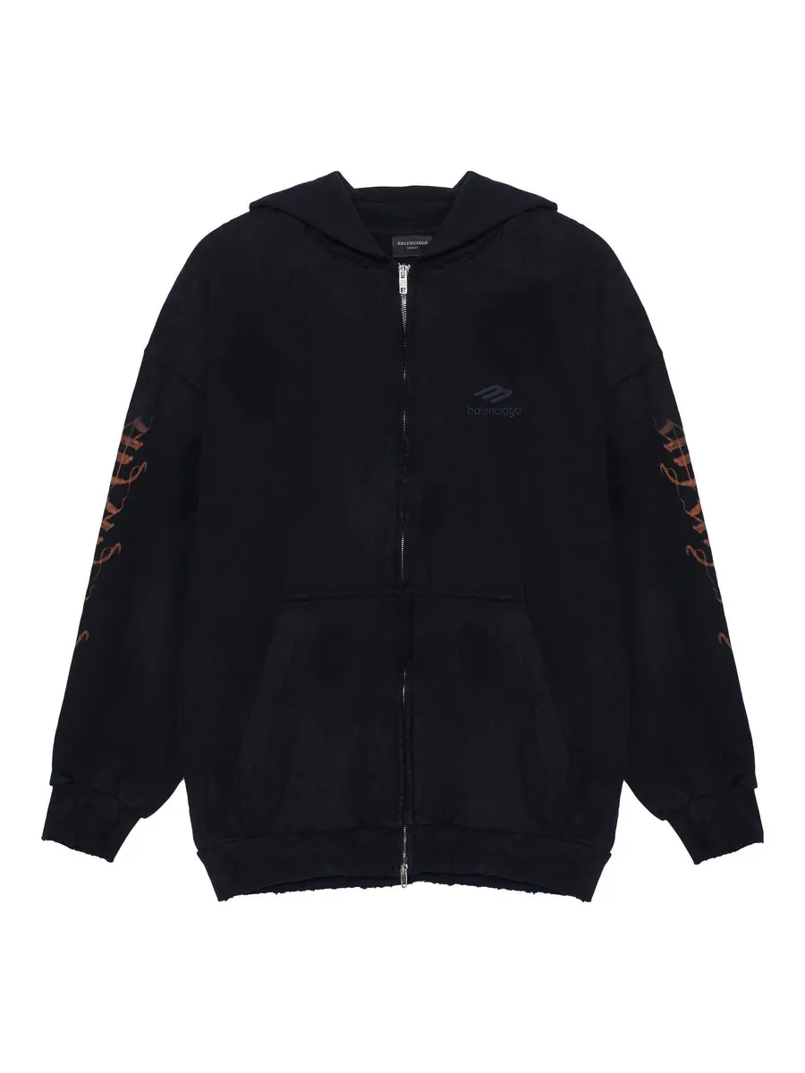 Куртка Balenciaga Heavy Metal Zip-Up Hoodie Small Fit 'Black Faded' — изображение 1 из 6, черный