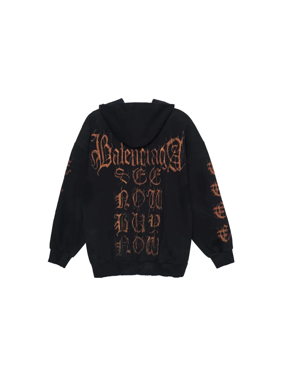 Куртка Balenciaga Heavy Metal Zip-Up Hoodie Small Fit 'Black Faded' — изображение 2 из 6, черный