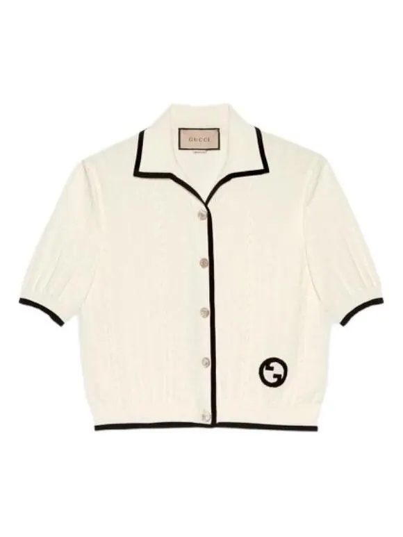 Рубашка Gucci Cotton Cardigan, с логотипом Interlocking G — изображение 1 из 4, белый