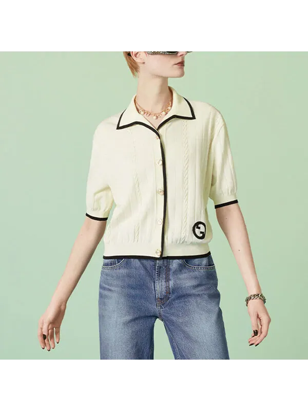 Рубашка Gucci Cotton Cardigan, с логотипом Interlocking G — изображение 2 из 4, белый