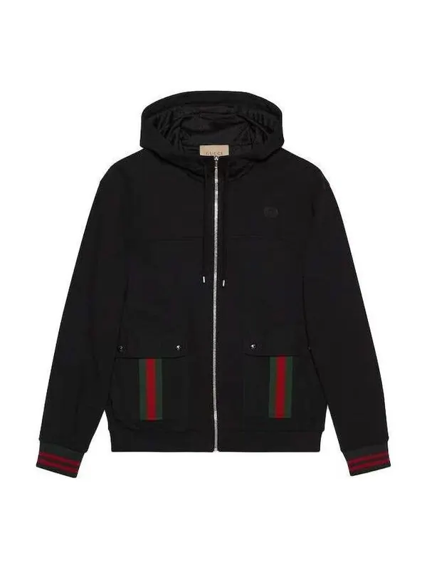 Куртка Gucci Cotton Jersey Hooded Jacket with Web — изображение 1 из 4, черный