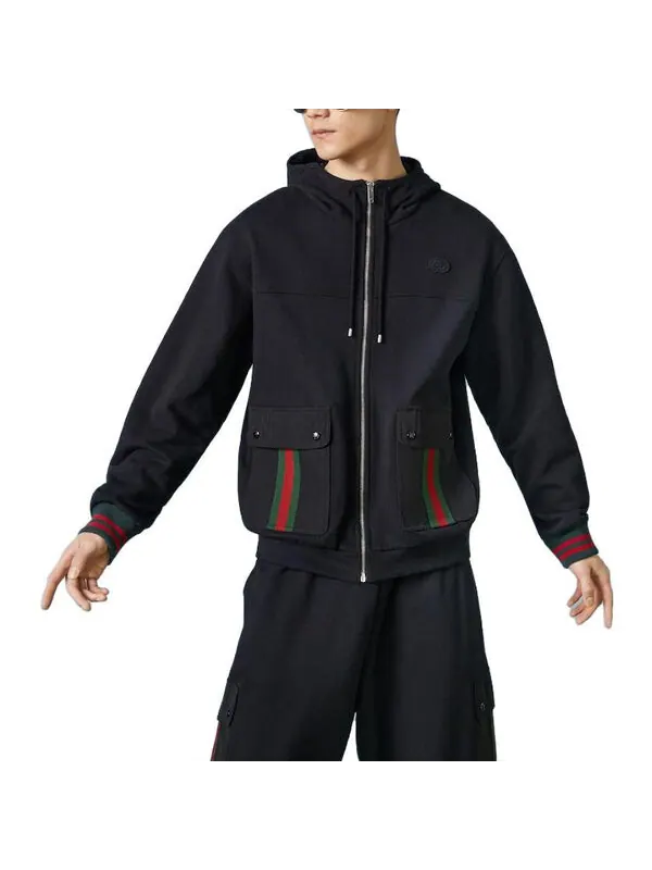 Куртка Gucci Cotton Jersey Hooded Jacket with Web — изображение 2 из 4, черный