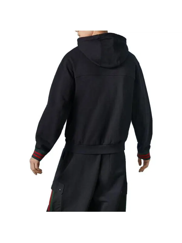 Куртка Gucci Cotton Jersey Hooded Jacket with Web — изображение 3 из 4, черный