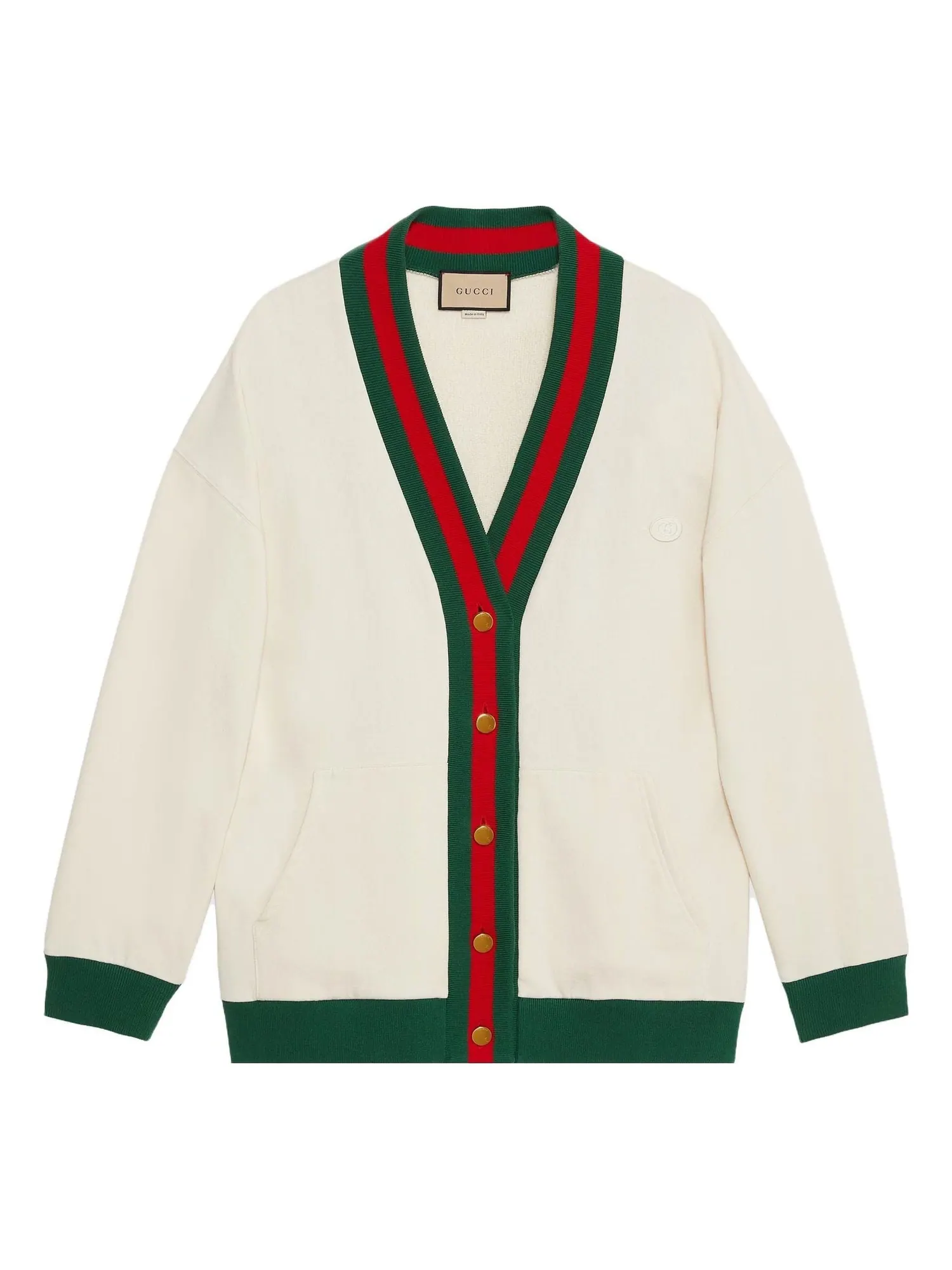 Кардиган Gucci Cotton Jersey Cardigan With Web — изображение 1 из 6, белый