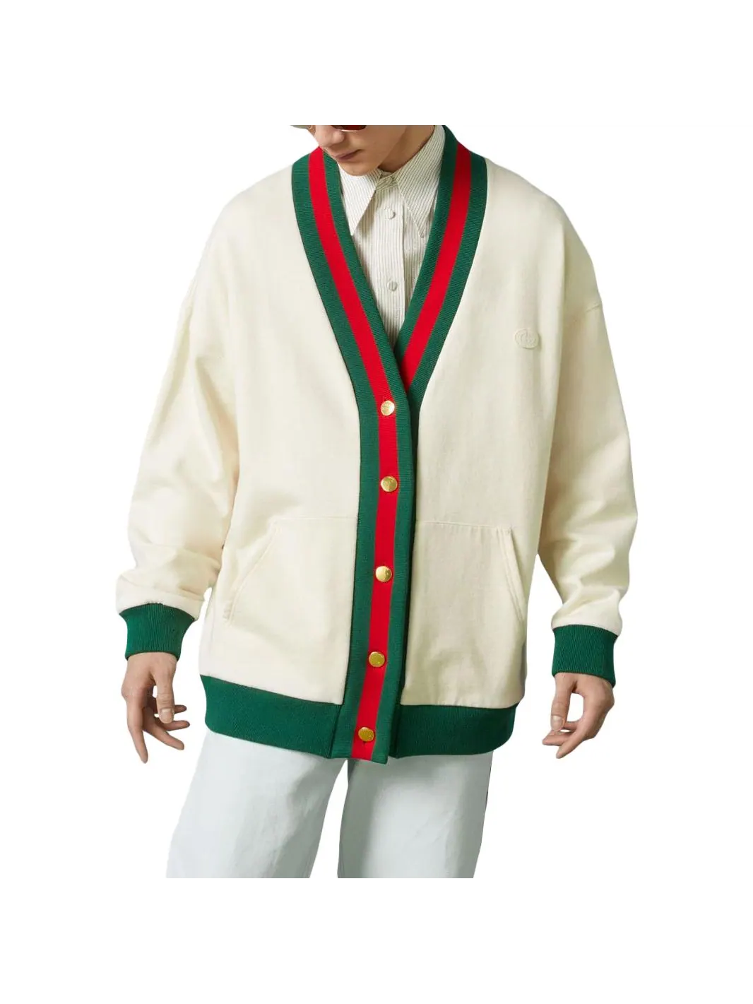 Кардиган Gucci Cotton Jersey Cardigan With Web — изображение 3 из 6, белый