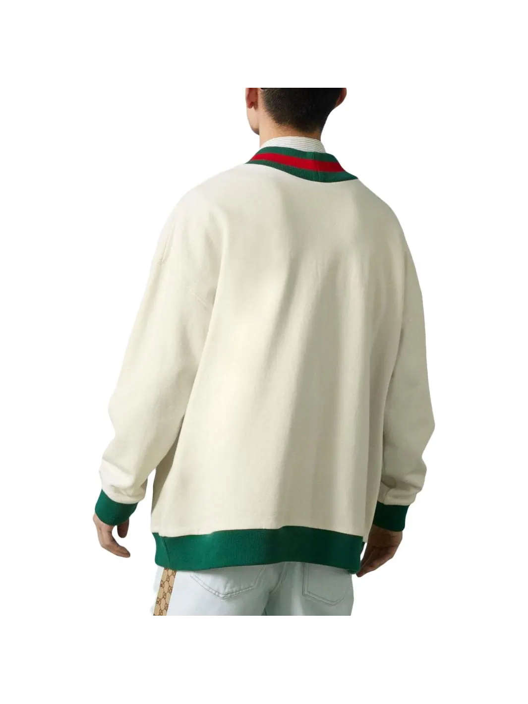 Кардиган Gucci Cotton Jersey Cardigan With Web — изображение 4 из 6, белый