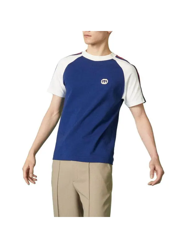Футболка Gucci Cotton Jersey T-Shirt with Patch — изображение 2 из 4, синий/белый