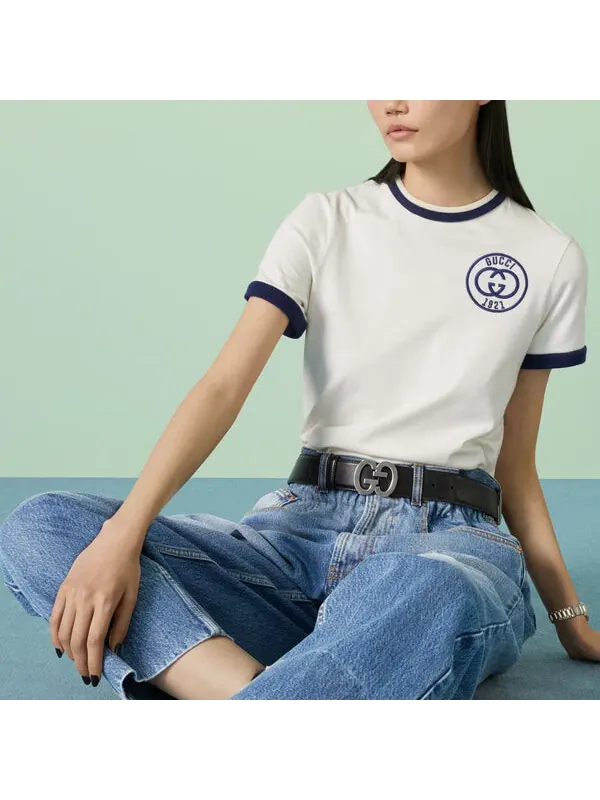 Футболка Gucci хлопковая с вышивкой off white — изображение 3 из 4, белый/темно-синий