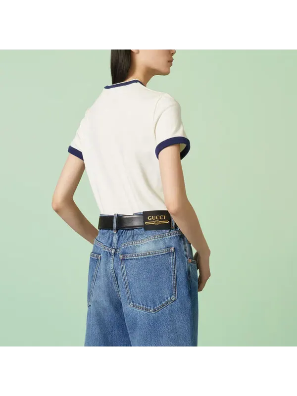 Футболка Gucci хлопковая с вышивкой off white — изображение 4 из 4, белый/темно-синий