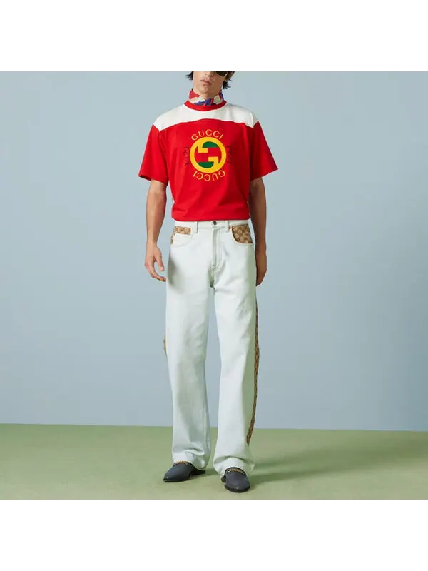 Футболка Gucci Cotton Jersey T-Shirt with Print 'Red' — изображение 2 из 4, красный