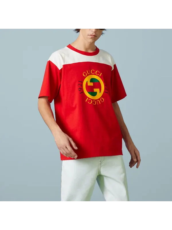 Футболка Gucci Cotton Jersey T-Shirt with Print 'Red' — изображение 3 из 4, красный