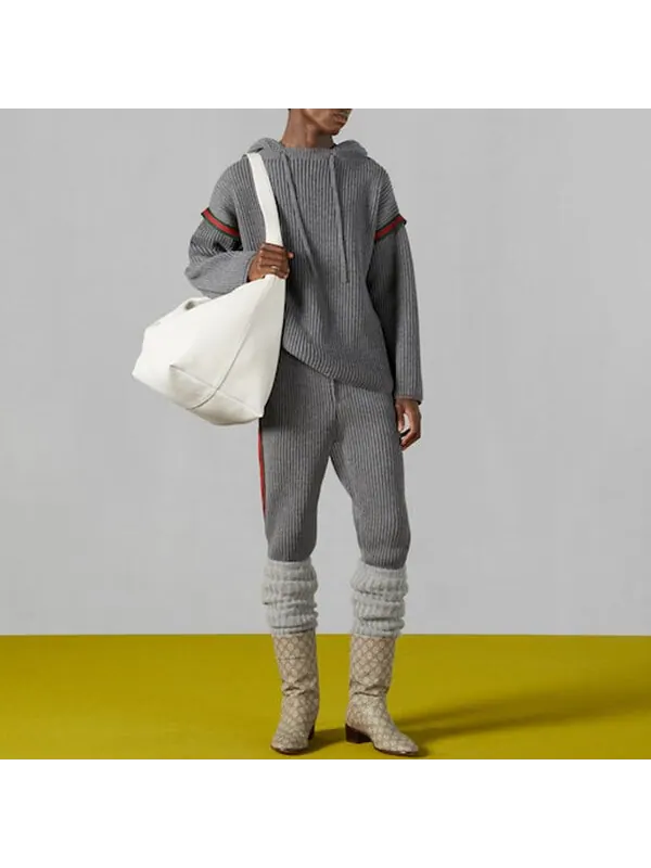 Толстовка wool cashmere sweater with hood 'grey' Gucci — изображение 2 из 4, серый