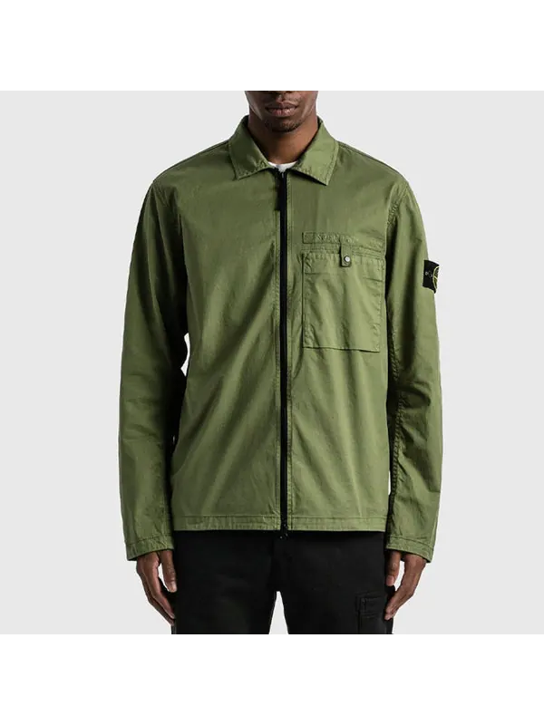 Куртка supima cotton shirt jacket 'olive' Stone Island — изображение 4 из 4, оливковый зеленый