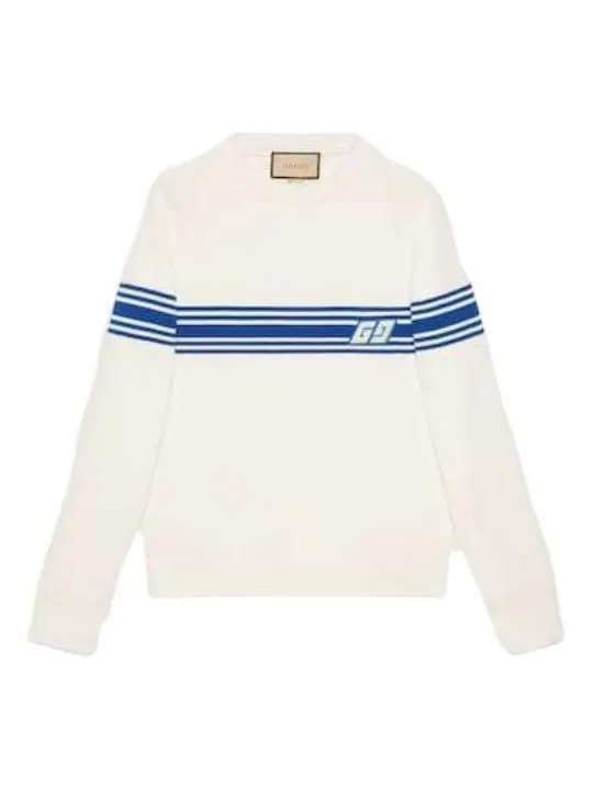 Свитер Gucci knit wool sweater with square gg 'ivory blue' — изображение 1 из 4, слоновая кость/синий