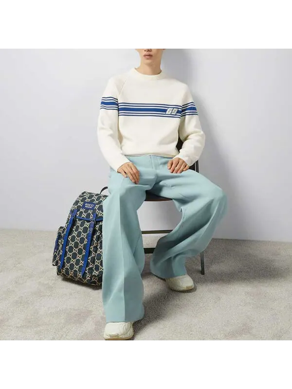 Свитер Gucci knit wool sweater with square gg 'ivory blue' — изображение 2 из 4, слоновая кость/синий