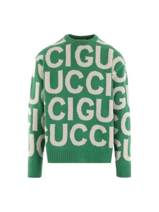 Свитер Gucci wool sweater with intarsia 'green ivory' — изображение 1 из 2, зеленый