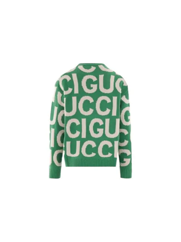 Свитер Gucci wool sweater with intarsia 'green ivory' — изображение 2 из 2, зеленый