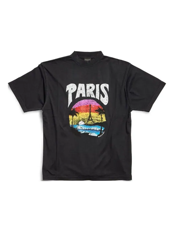 Футболка paris tropical t-shirt medium fit 'black' Balenciaga — изображение 1 из 2, черный