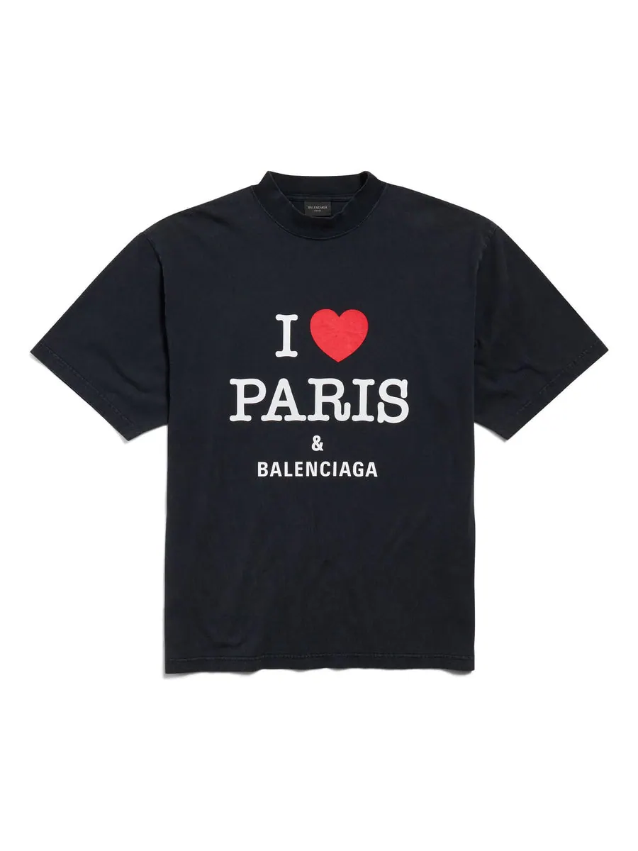Футболка (WMNS) Balenciaga I Love Paris & Balenciaga T-shirt Medium Fit 'Black Faded' — изображение 1 из 2, черный