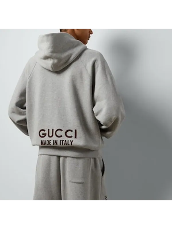 Толстовка Gucci Cotton Hooded Sweatshirt with Print, серая — изображение 2 из 4, серый
