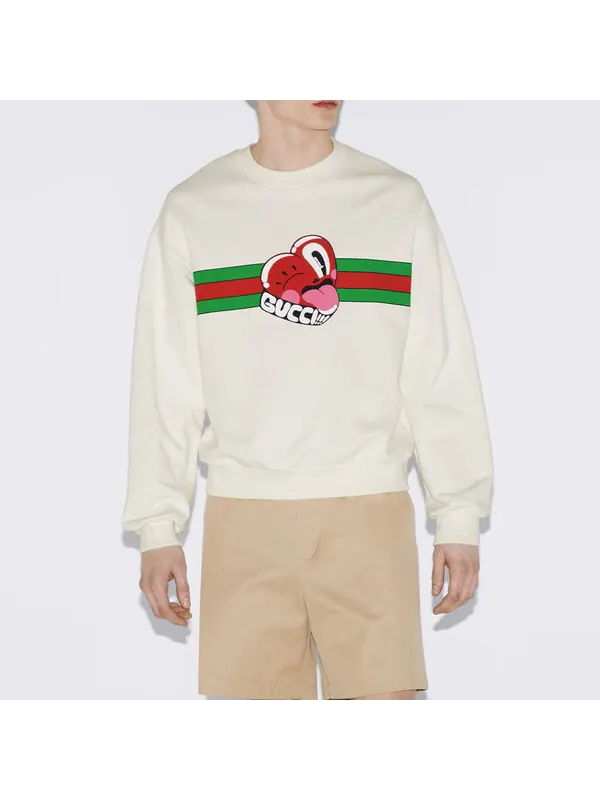 Свитшот Gucci cotton jersey sweatshirt with print 'off white' — изображение 2 из 4, белый