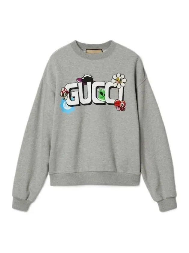 Толстовка Gucci Cotton Jersey With Gucci Print, серая — изображение 1 из 1