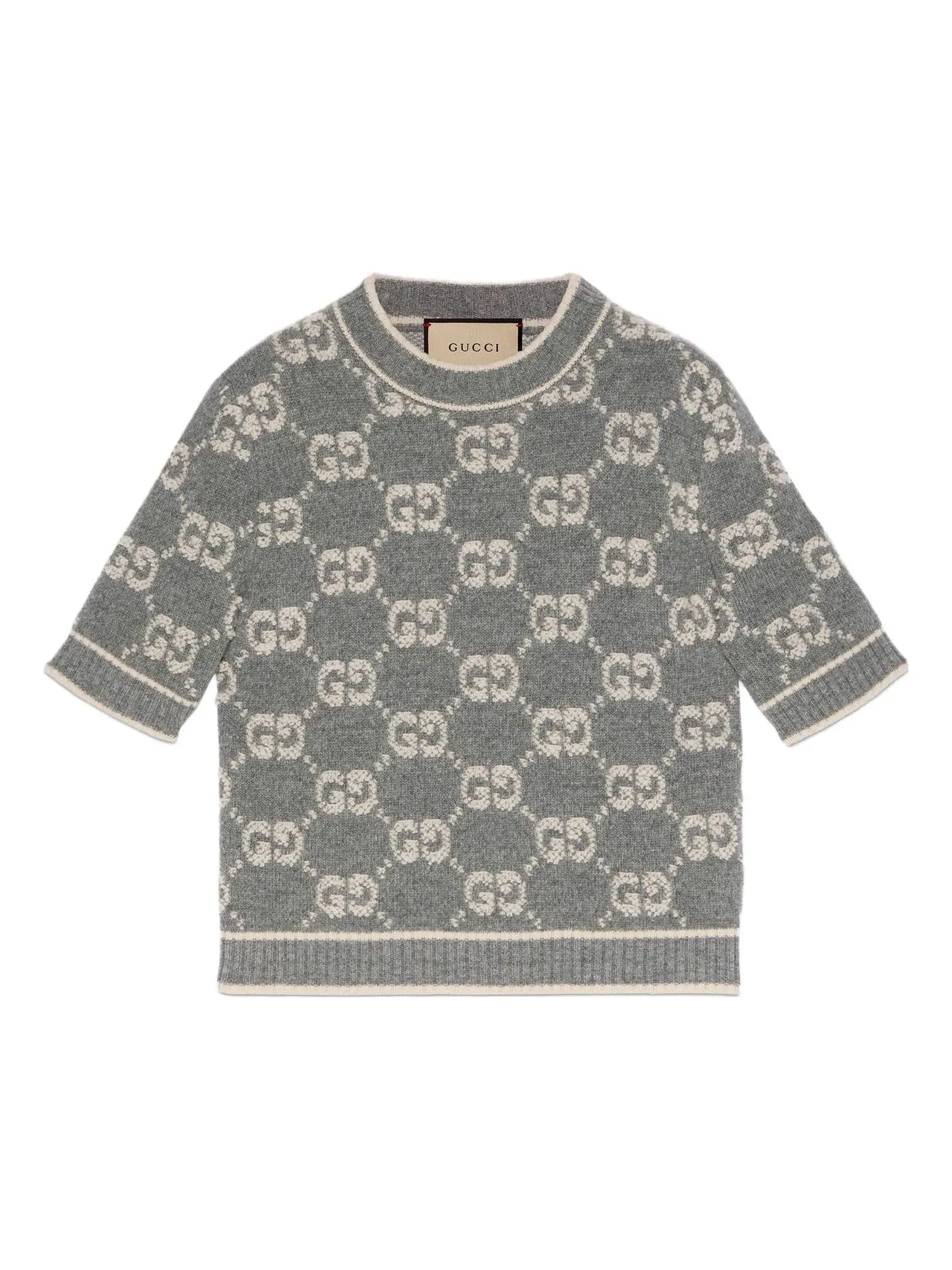 Топ женский Gucci GG Wool Boucl Jacquard Top, с жаккардовым узором — изображение 1 из 7, серый