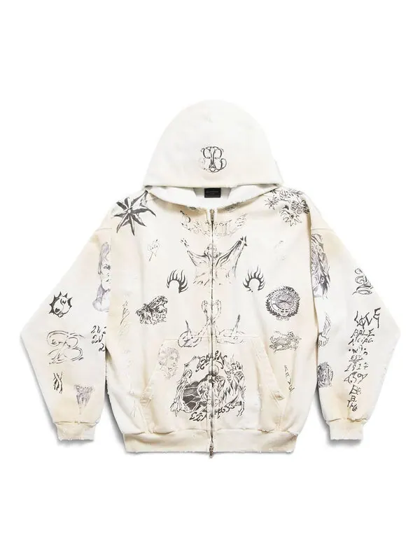 Куртка tat zip-up hoodie medium fit 'off white black' Balenciaga — изображение 1 из 2, белый/черный