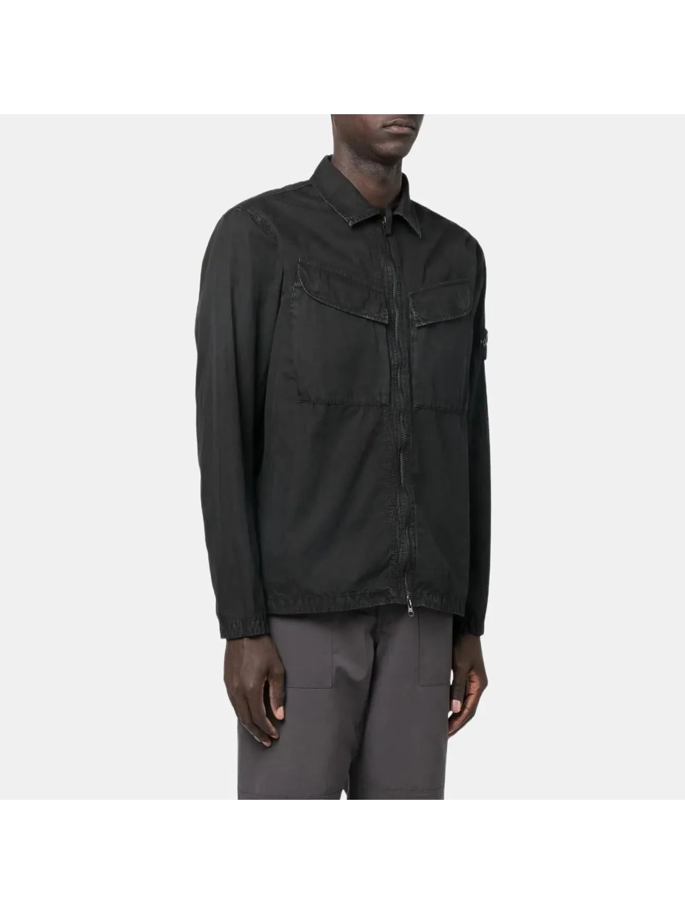 Мужская куртка Stone Island Brushed Canvas Zip — изображение 1 из 5, черный