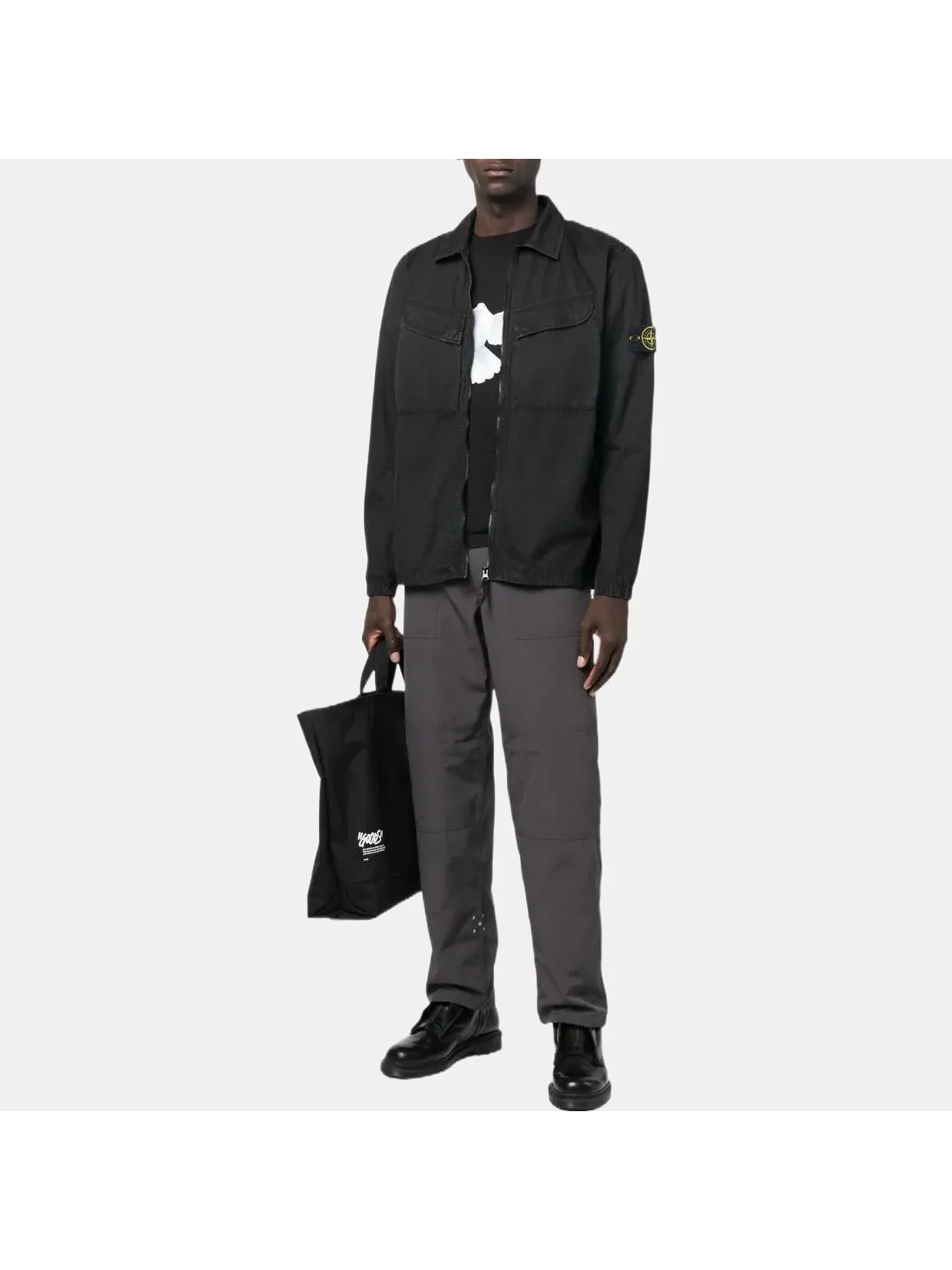 Мужская куртка Stone Island Brushed Canvas Zip — изображение 2 из 5, черный