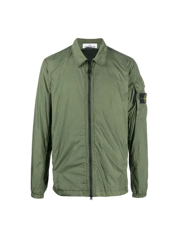 Куртка garment dyed crinkle reps overshirt jacket 'olive green' Stone Island — изображение 1 из 4, оливковый зеленый