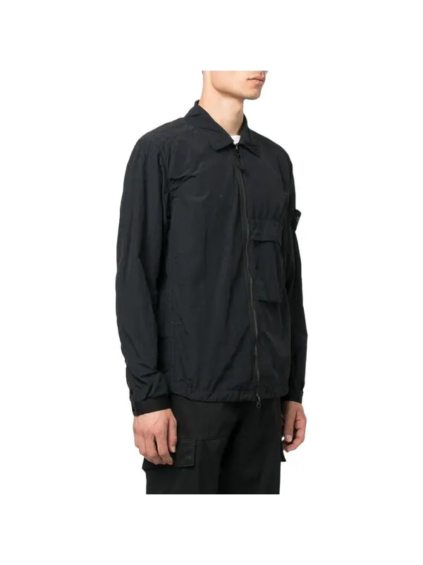 Куртка garment dyed naslan light overshirt 'black' Stone Island — изображение 2 из 3, черный