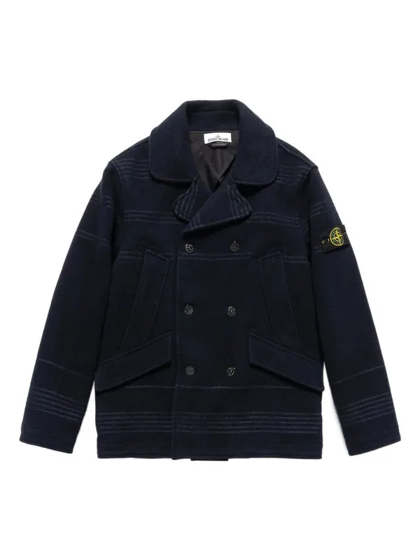 Куртка double-breasted logo patch jacket 'black' Stone Island — изображение 1 из 3, черный