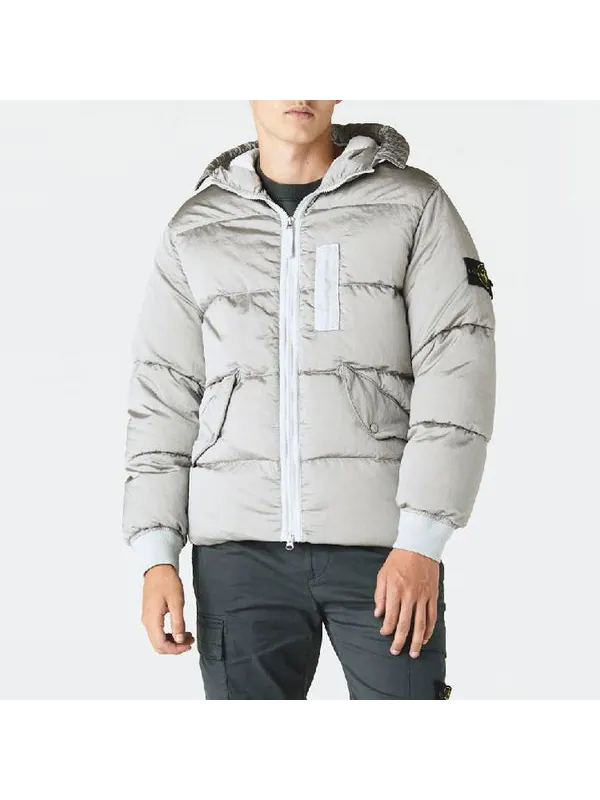 Куртка hooded down jacket 'pearl grey' Stone Island — изображение 4 из 4, серый