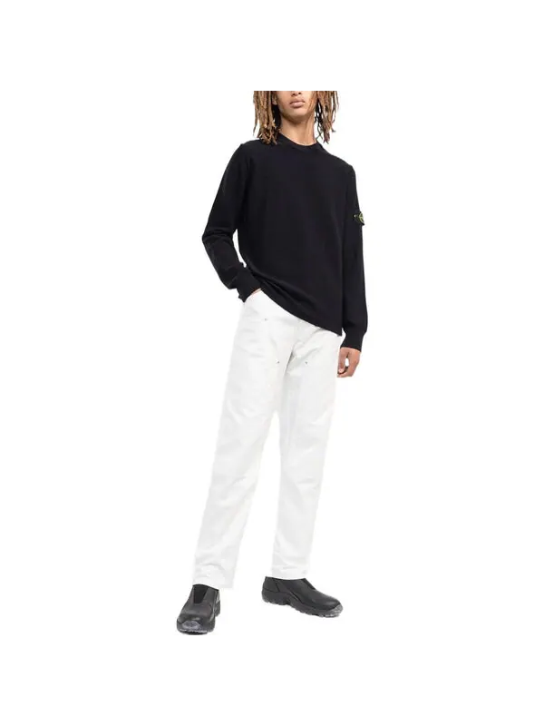Свитер logo patch sleeved crewneck sweatshirt 'black' Stone Island — изображение 2 из 4, черный