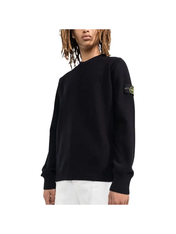 Свитер logo patch sleeved crewneck sweatshirt 'black' Stone Island — изображение 4 из 4, черный