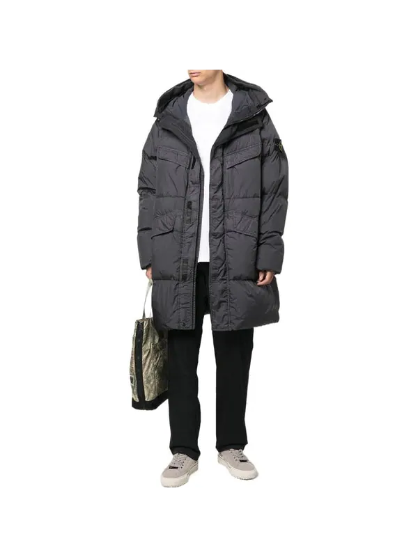 Куртка crinkle reps long down coat 'black' Stone Island — изображение 3 из 4, черный