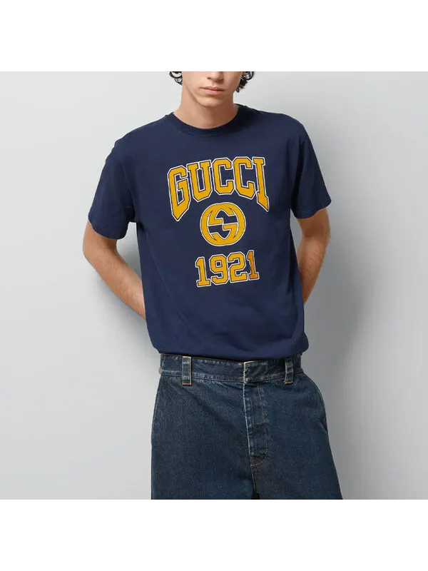 Футболка Gucci cotton jersey printed t-shirt 'blue' — изображение 3 из 4, синий