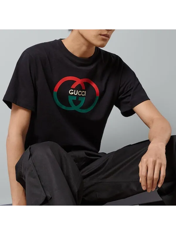 Футболка Gucci Cotton Jersey Printed T-Shirt — изображение 2 из 4, черный