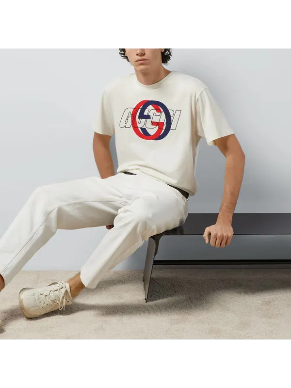 Футболка Gucci Cotton Jersey Printed T-Shirt — изображение 2 из 4, белый