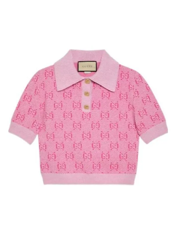 Поло Gucci GG Wool Jacquard Polo Shirt, классический крой — изображение 1 из 6, розовый