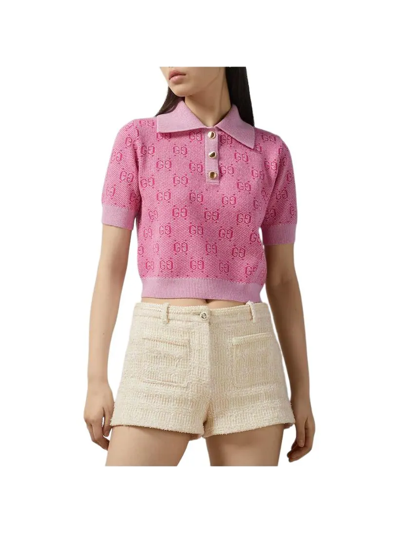 Поло Gucci GG Wool Jacquard Polo Shirt, классический крой — изображение 2 из 6, розовый