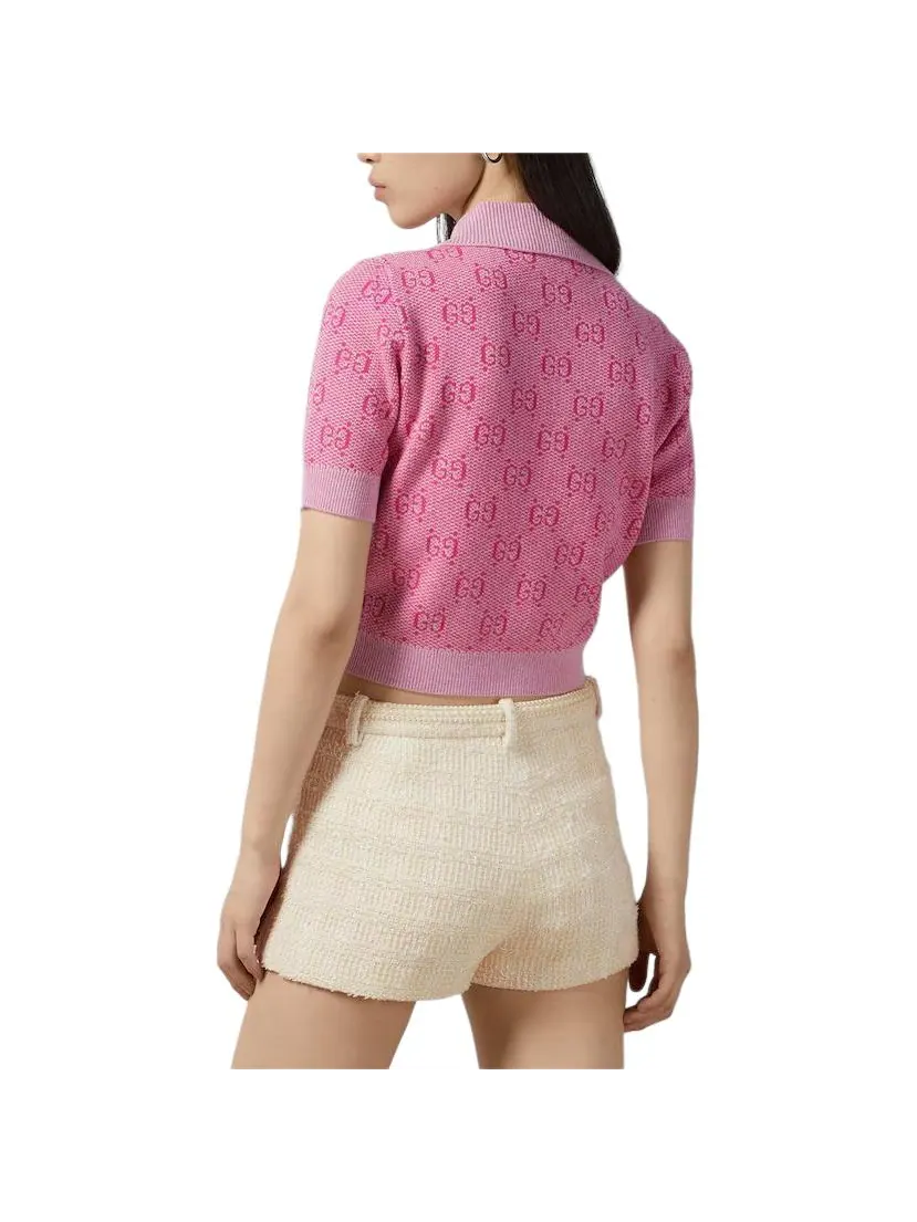 Поло Gucci GG Wool Jacquard Polo Shirt, классический крой — изображение 3 из 6, розовый