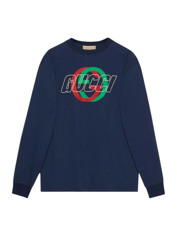 Футболка Gucci Cotton Jersey Long Sleeve T-Shirt — изображение 1 из 1, синий